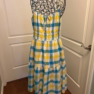 Skies Are Blue Yellow and Blue Checkered Midi Dress